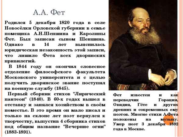 Краткая биография фет
